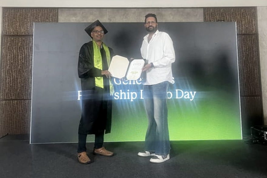 Presented at the Outskill Demo Day — receiving the fellowship certificate.